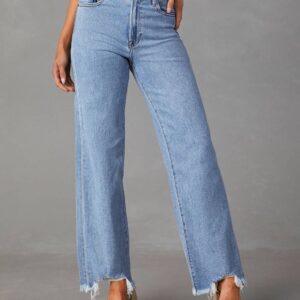 Loose Straight-Leg Jeans With Fringed Hem