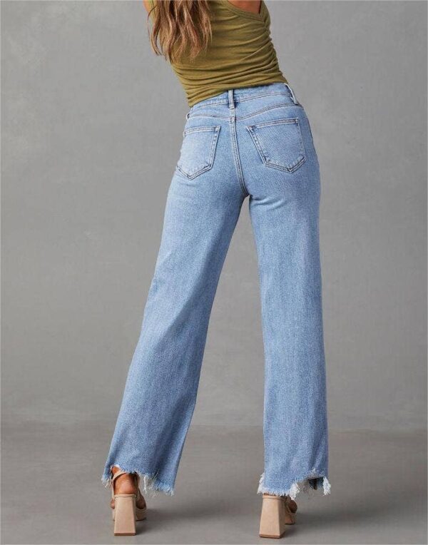 Loose Straight-Leg Jeans With Fringed Hem