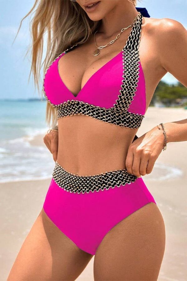 Crochet Knit Tape Halter Bikini Set