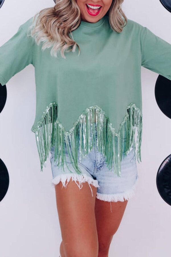 Fringed Sequin Crop T-shirt