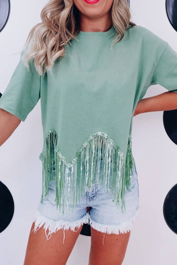 Fringed Sequin Crop T-shirt