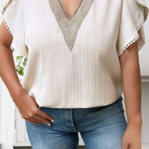 Embroidered V Neck Textured Blouse