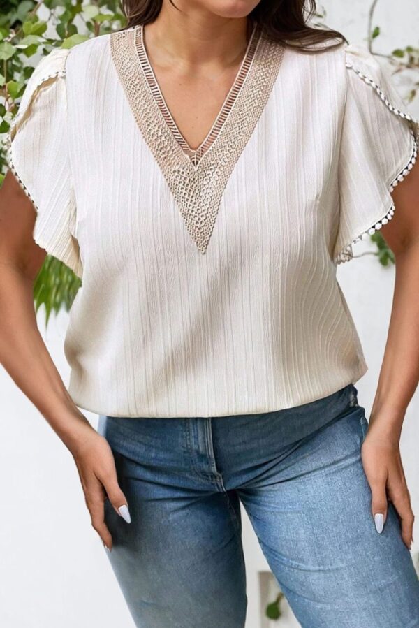 Embroidered V Neck Textured Blouse