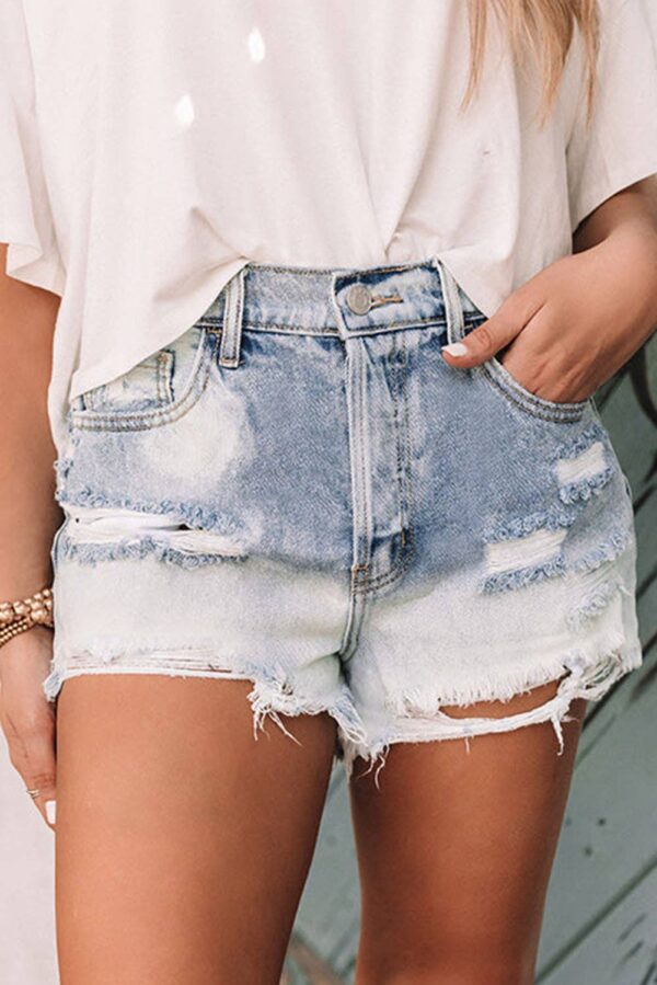 Bleached Wash Distressed Denim Shorts