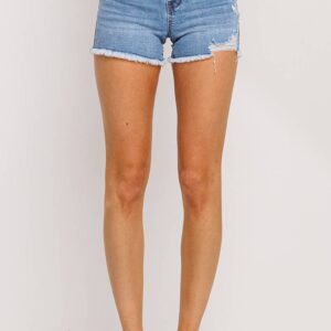 Button Fly Mid Rise Shorts with Fray Hem