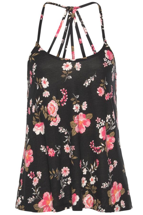 Black Floral Spaghetti Straps Tank Top