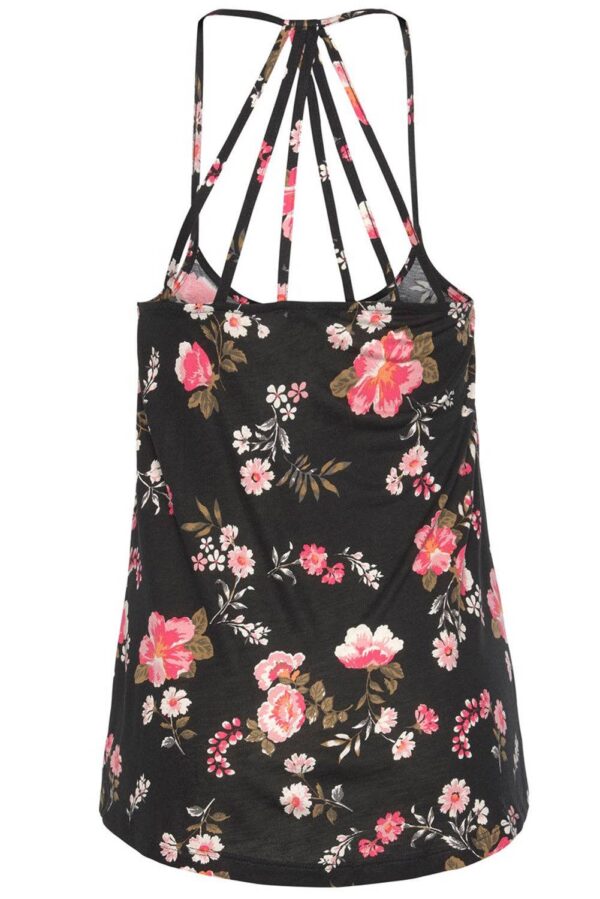 Black Floral Spaghetti Straps Tank Top