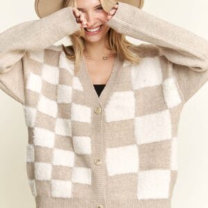 PUFF CHECKER SWEATER CARDIGAN