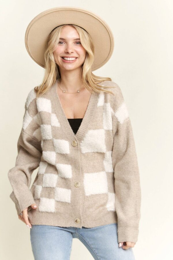 PUFF CHECKER SWEATER CARDIGAN