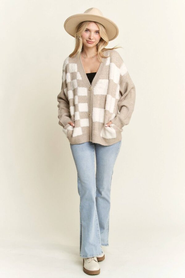 PUFF CHECKER SWEATER CARDIGAN