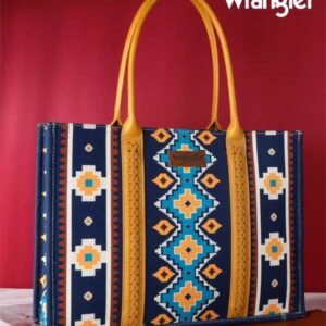 Wrangler Southwestern Pattern Dual Sided Print Canvas Wide Tote – Mustard