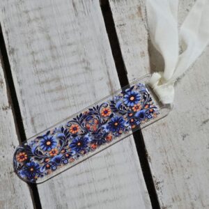 Acrylic Bookmark with Ribbon – Blue Floral