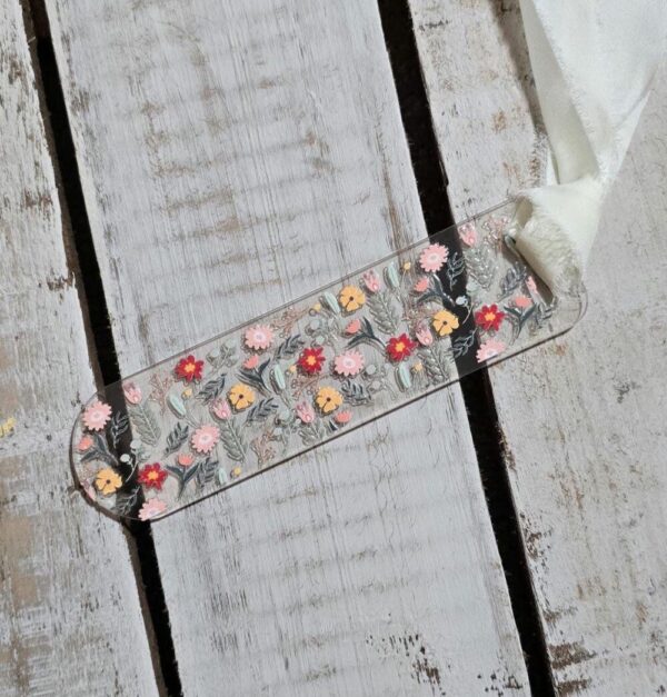 Acrylic Bookmark with Ribbon – Pink Floral