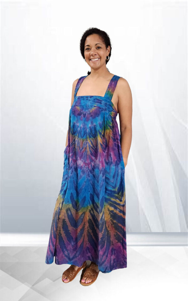 Tie Dye Square Neck Sleeveless Cotton Dress