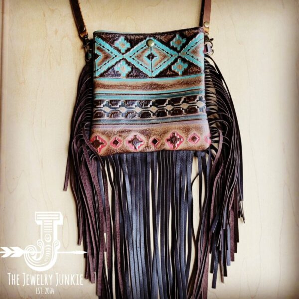 Small Crossbody Handbag w/ Turquoise Navajo Full Fringe