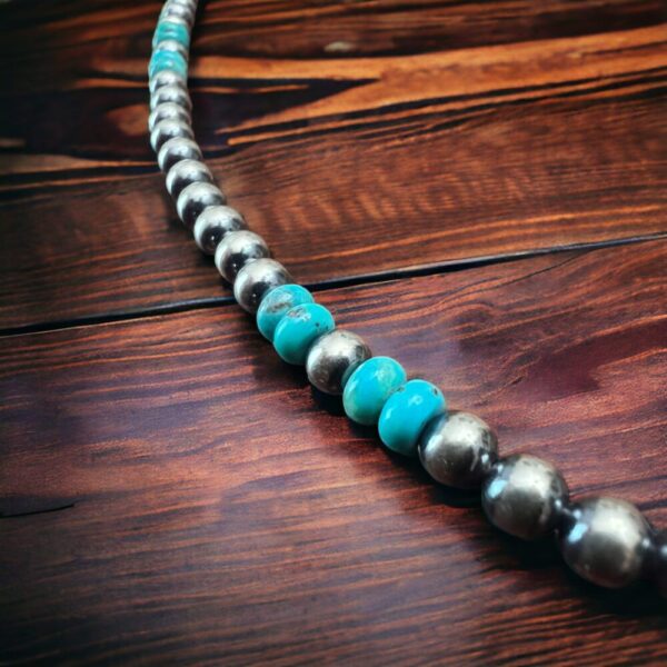 6 mm Sterling Silver Pearls necklace with turquoise rondelles – 23 inch