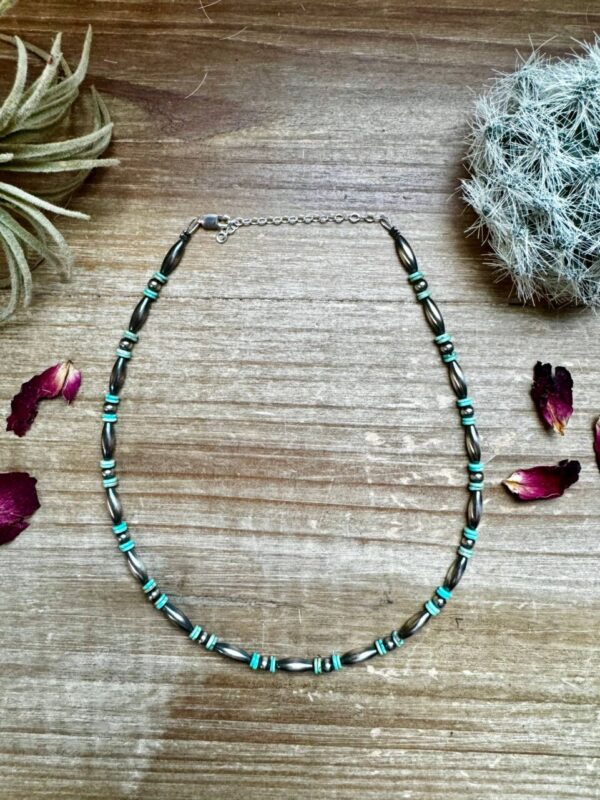 Sterling Melon & Turquoise Bead Choker – 14-inch