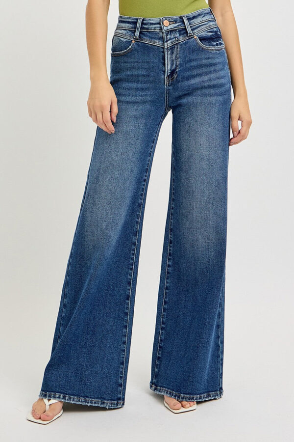 Risen High Rise Wide Front Yoke Detail Jeans