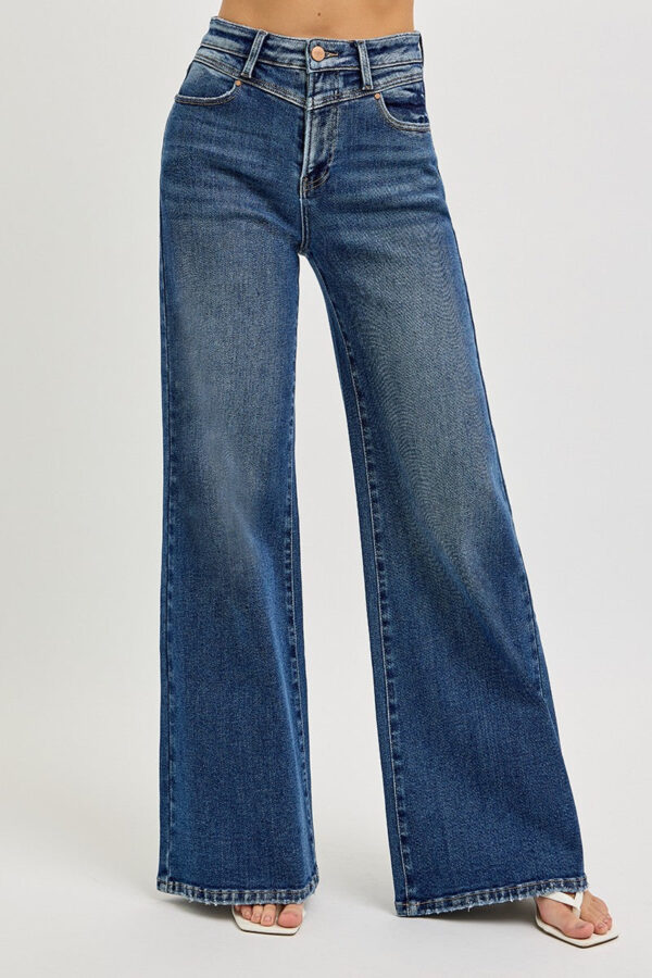 Risen High Rise Wide Front Yoke Detail Jeans