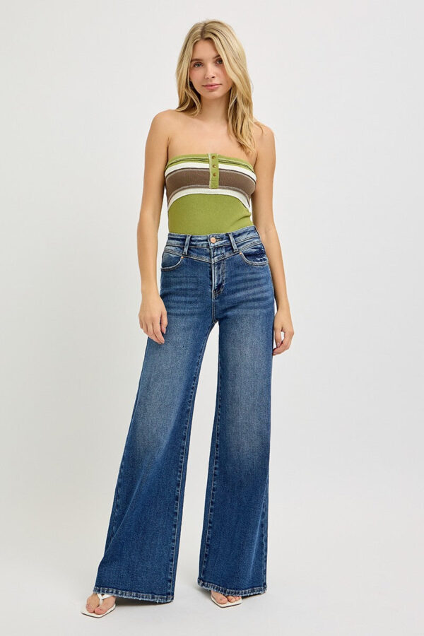 Risen High Rise Wide Front Yoke Detail Jeans