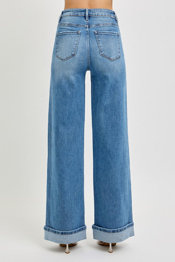 Risen High Rise Wide Leg Cuffed Jeans