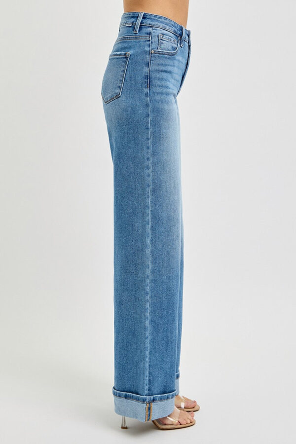 Risen High Rise Wide Leg Cuffed Jeans