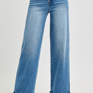 Risen High Rise Wide Leg Cuffed Jeans