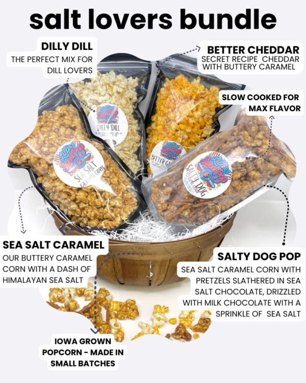 Salt Lovers Popcorn Bundle – Popcorn with Sea Salt Caramel, Better Cheddar,  Dilly Dill, and the Salty Dog