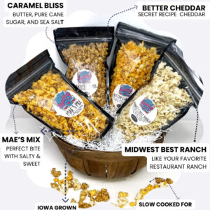 Midwest Best Bundle – Popcorn with Caramel Bliss, Sea Salt Caramel, Better Cheddar, Midwest Best Ranch