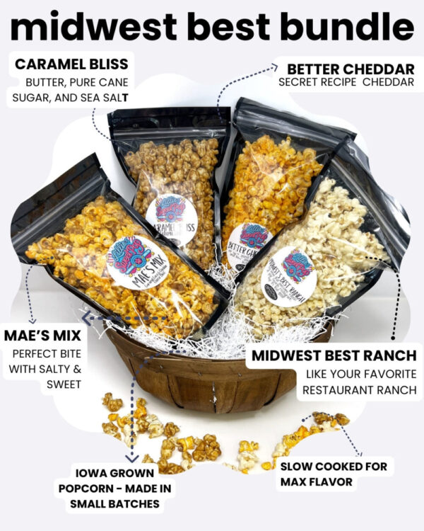 Midwest Best Bundle – Popcorn with Caramel Bliss, Sea Salt Caramel, Better Cheddar, Midwest Best Ranch