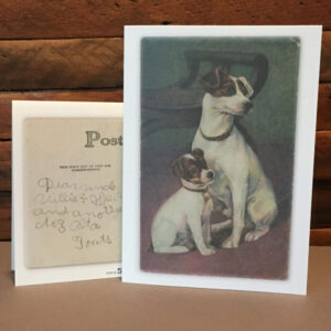 2 dogs vintage postcard reproduction