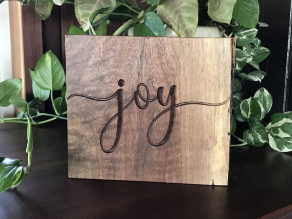 “Joy” spalted walnut plaque