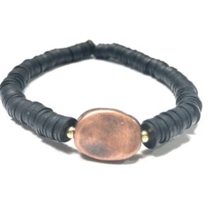 Handmade Black & Copper Plated Stretch Bracelet Women Gift