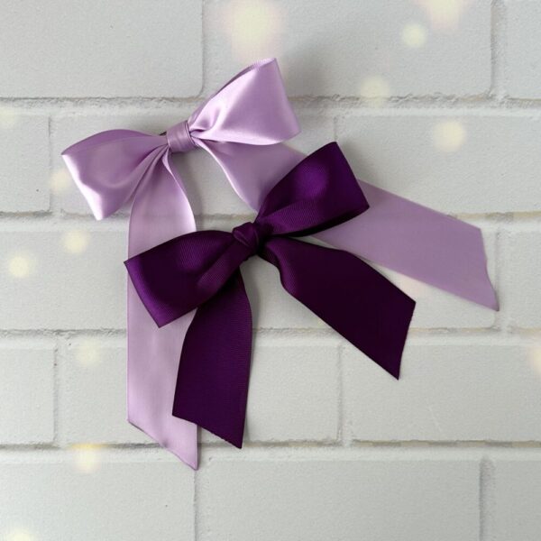 Set of Purple Hair Bows with Long Tails