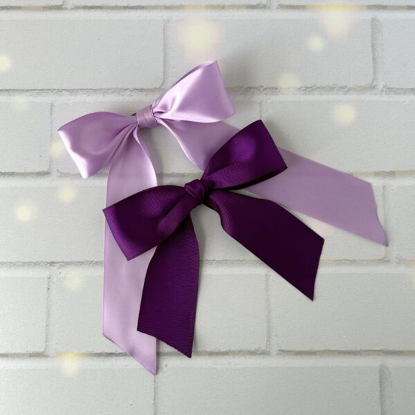 Set of Purple Hair Bows with Long Tails