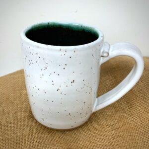 White/Green Pottery Mug by Artist Terry Ferris