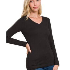 Classic V-Neck Long Sleeve T – Black