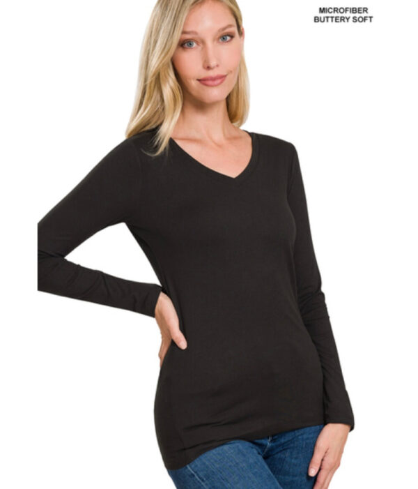 Classic V-Neck Long Sleeve T – Black