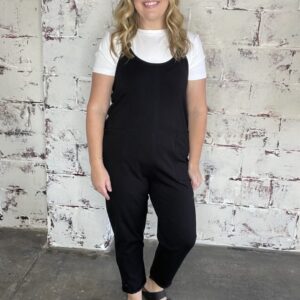 Spaghetti Strap Knit Jumpsuit – Black