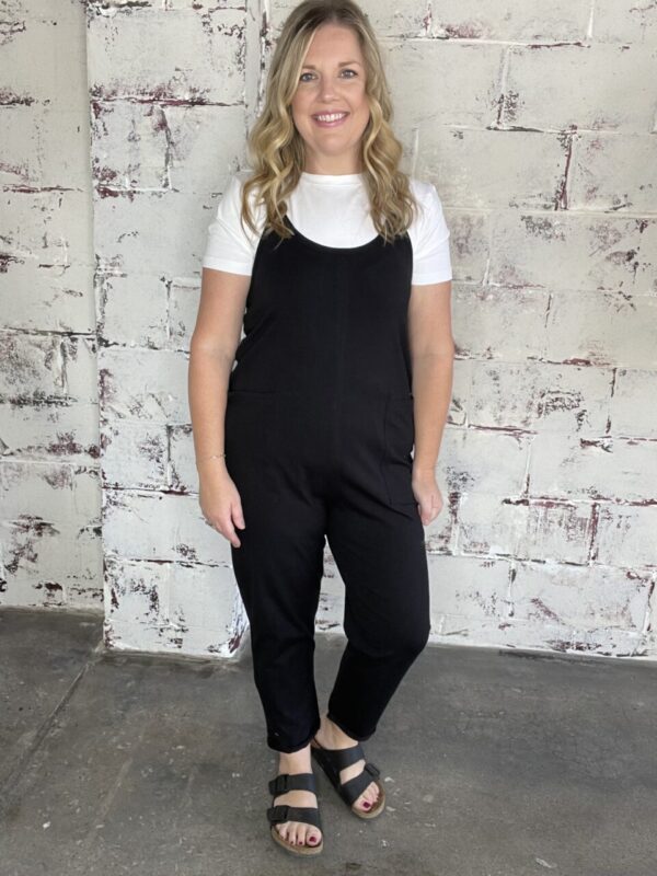 Spaghetti Strap Knit Jumpsuit – Black