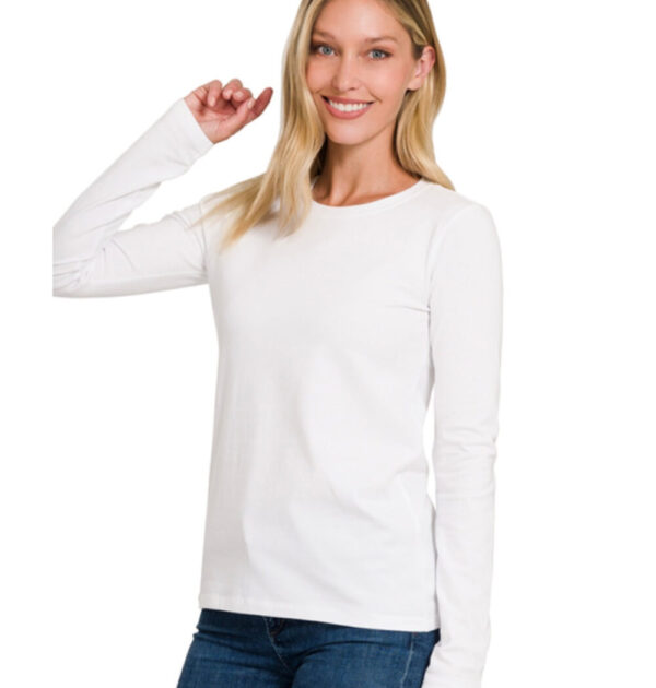 Classic Crew Neck Long Sleeve T – White