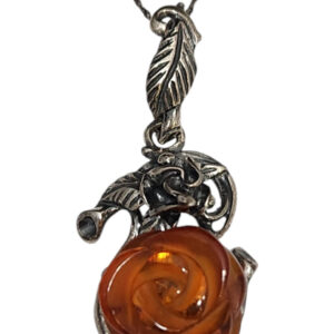 Amber rose necklace in sterling silver