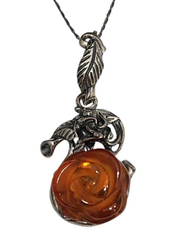 Amber rose necklace in sterling silver