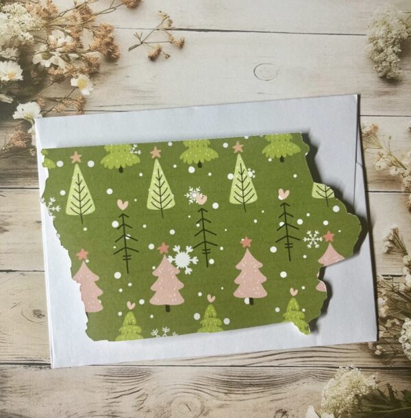 Iowa greeting card with Christmas trees