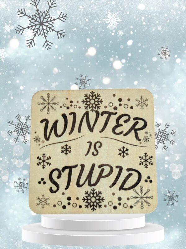 Winter is Stupid Wood Plaque 4″x4″ with Stand