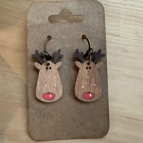 Handpainted Reindeer Dangle Earrings