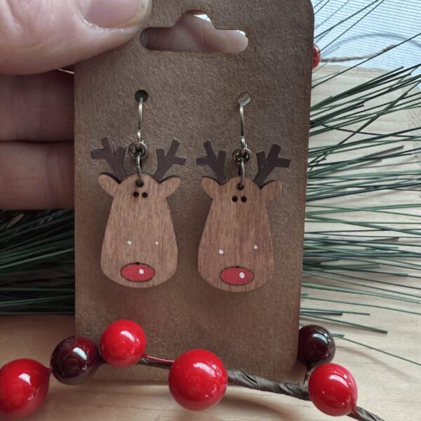 Handpainted Reindeer Dangle Earrings