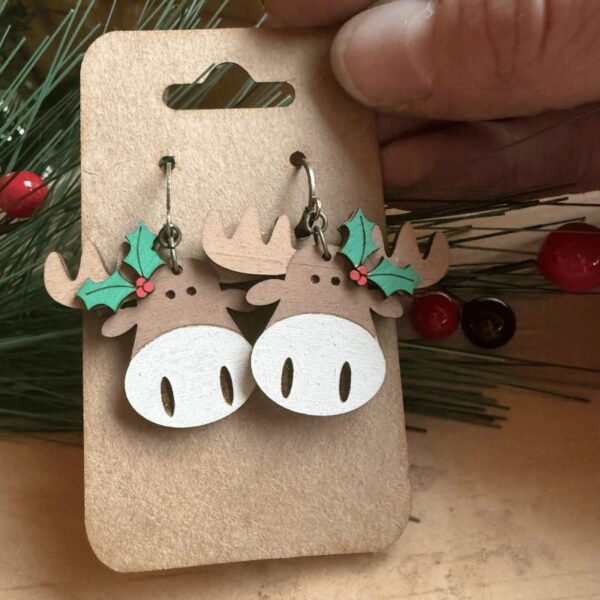 Dangle Moose Christmas Earrings