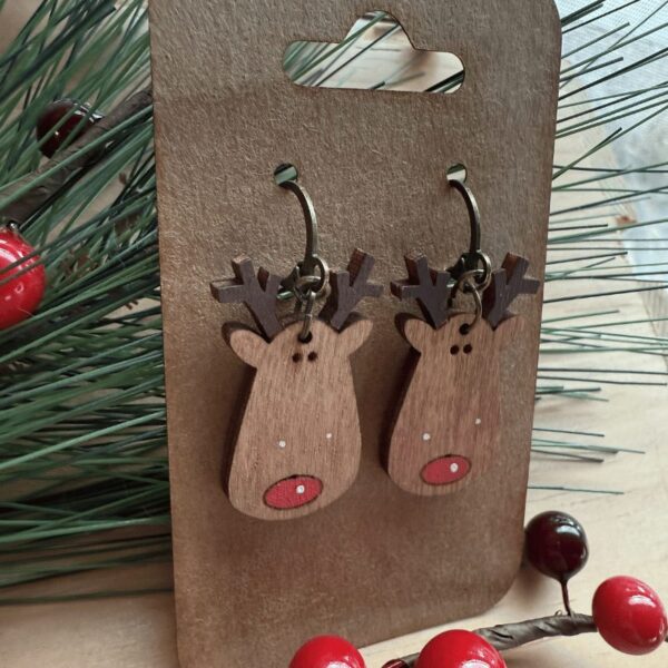 Handpainted Reindeer Dangle Earrings