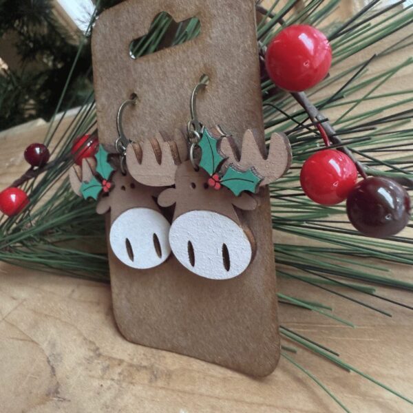 Dangle Moose Christmas Earrings